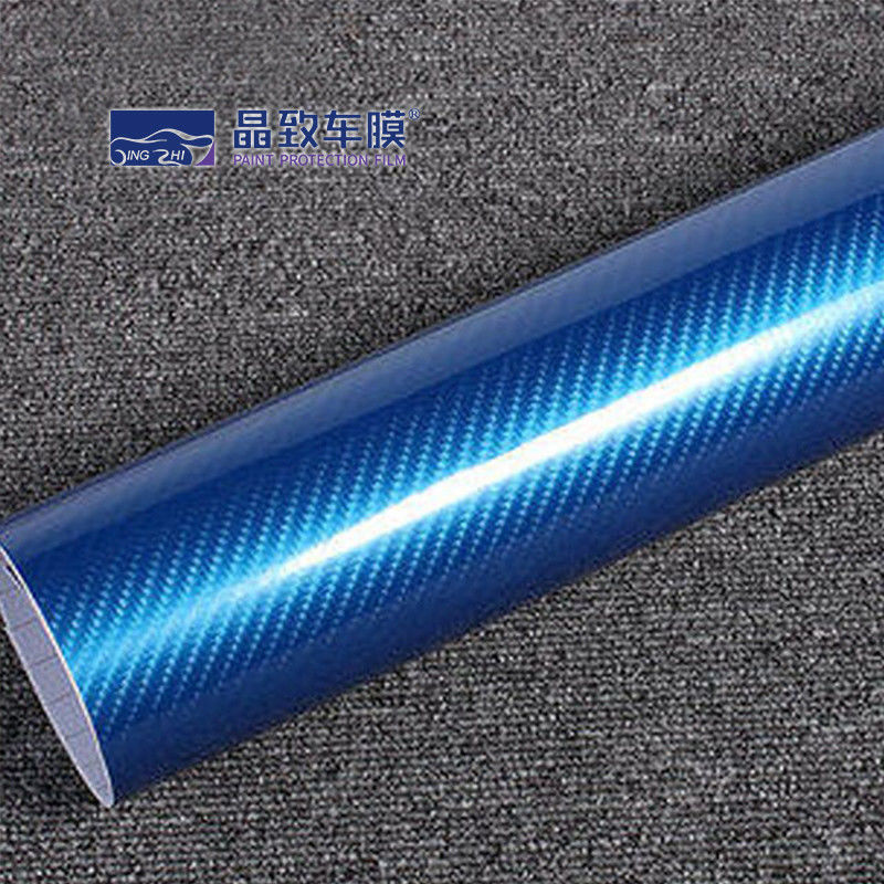 1.52x30M ฟิล์มไวนิล PET 3D คาร์บอนไฟเบอร์สีน้ำเงินเข้มยืดได้